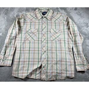 Wrangler Western Pearl Snap Plaid Shirt XL Green Tan Cowboy‎ Ranch Workwear